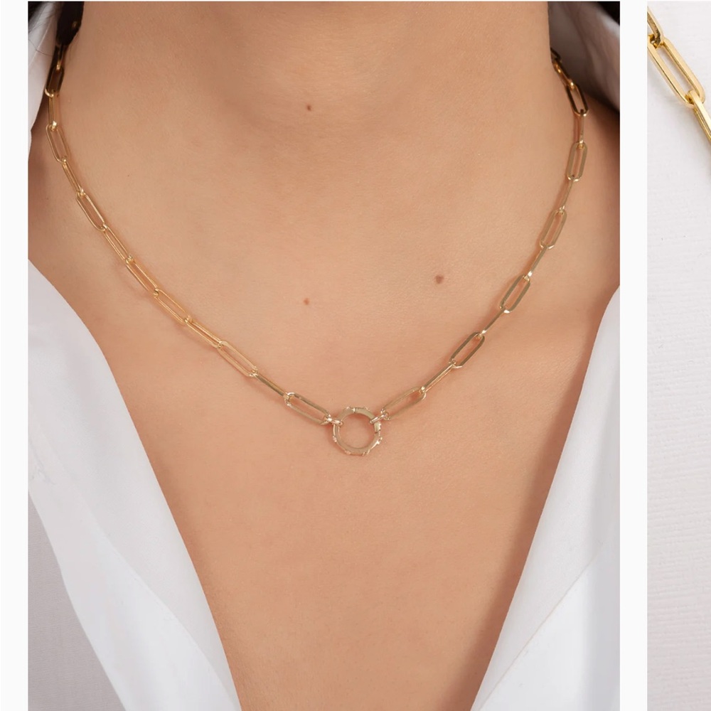 Zoe Lev 18” 14k Gold Large Paper Clip Chain with Diamond Enhancer Necklace